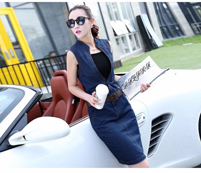 ĐẦM JEAN FORM BODY CỔ V KÈM ÁO THUN